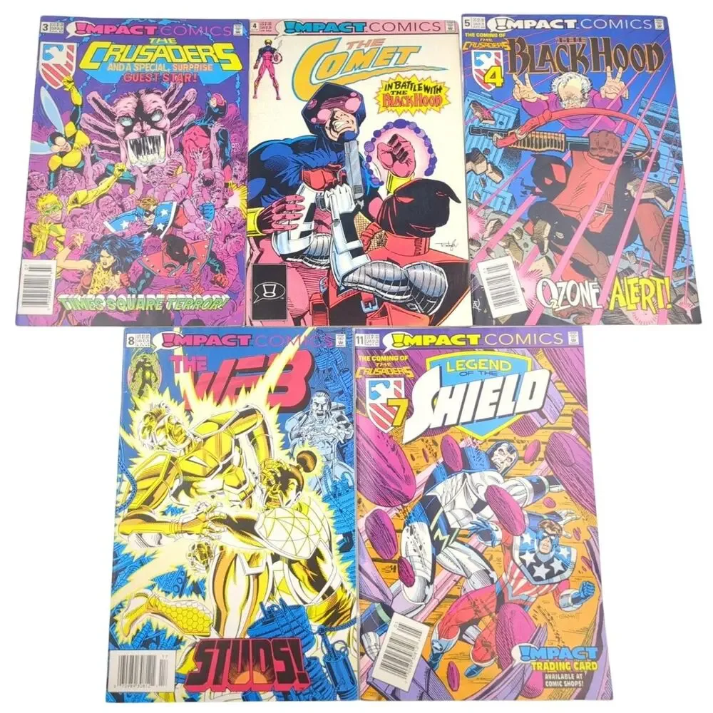 Impact Comics Lot of 5 Crusaders Comet Black Hood Web Shield Modern Age